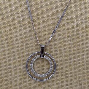 925 Sterling Silver FAS CZ Circle Pendant Necklace – 925 Italy Herringbone Chain